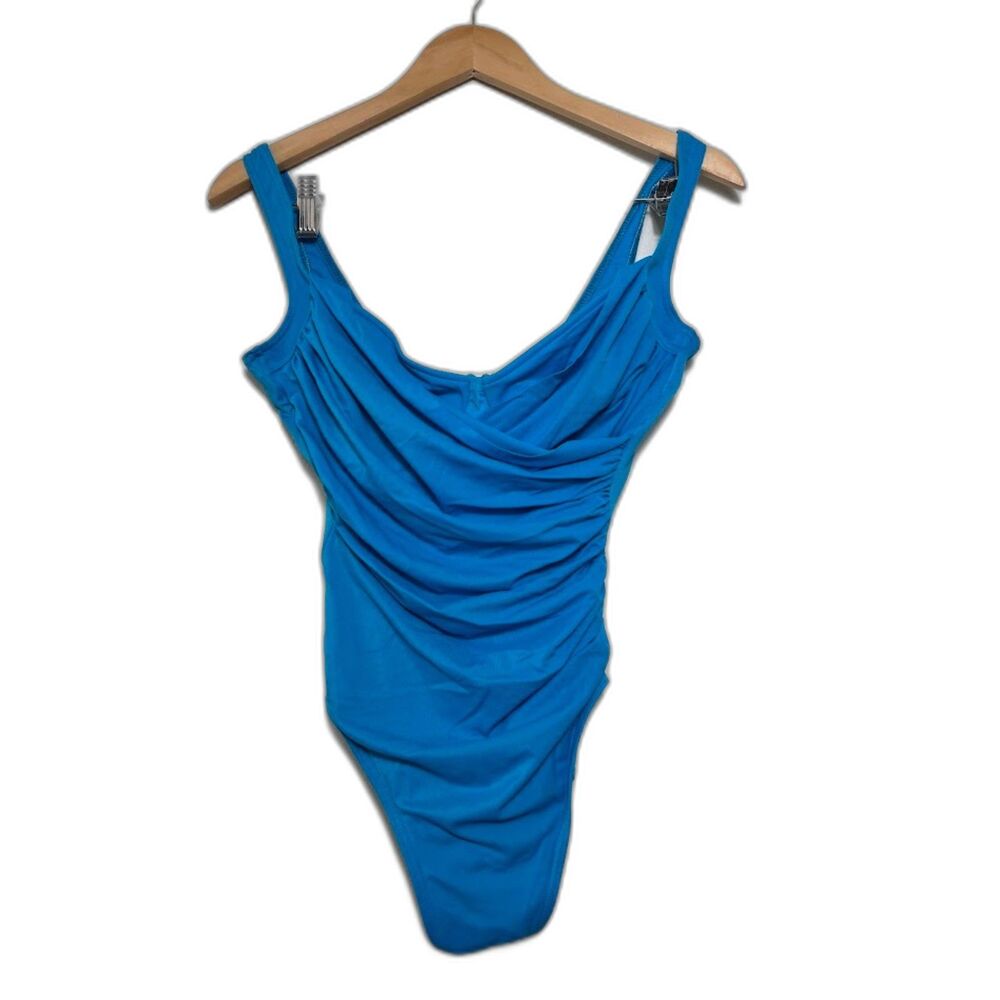 Miraclesuit Swimsuit Women's Size 10 Blue Teal Shaping Mom Swim One Piece Draped
